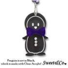 Bowtie Penguin With Violet Pearl Silver Long Necklace