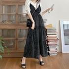Lace-trim Dotted Maxi Overall Dress