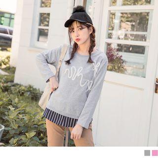 Striped Panel Mock Two Piece Lace Applique Top