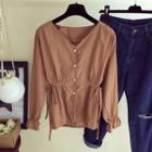 Plain V-neck 3/4 Sleeve Blouse
