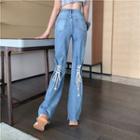 High-waist Lace-up Boot-cut Jeans