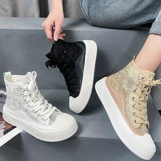 Sequin Lace Up High Top Sneakers