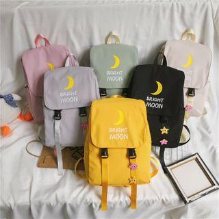 Crescent Print Nylon Flap Backpack