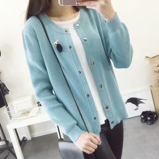 Crewneck Cardigan With Owl Brooch