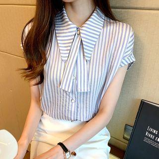Short-sleeve Straped Chiffon Blouse