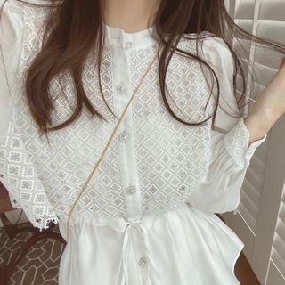 Set: Puff-sleeve Lace Blouse + Shorts