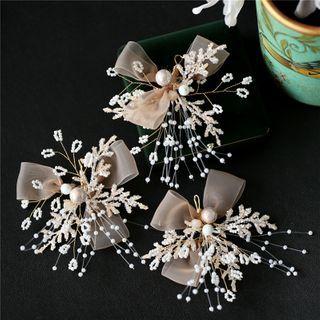Wedding Faux Pearl Branches Mesh Bow Hair Clip