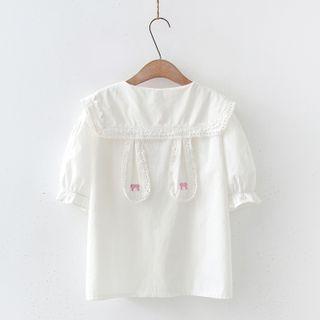 Short-sleeve Rabbit Ear Doll-collar Blouse