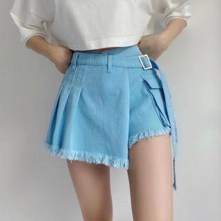 Tassel Trim Belted Denim Skort