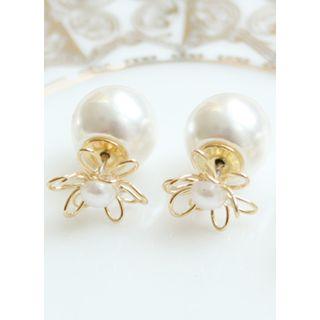 Faux-pearl Floral Earrings