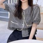 Gingham Cropped Blouse Black & White - One Size