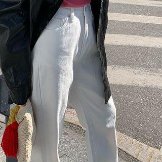 High-waist Washed Pocket Straight-cut Jeans