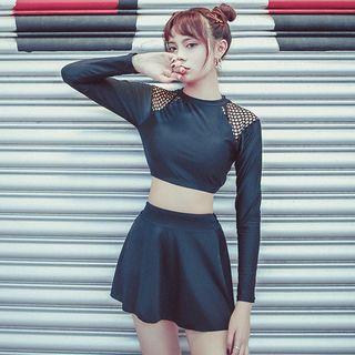 Mesh Panel Long-sleeve 2-piece Swimdress