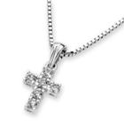 18k White Gold Square Prong Setting Cross Diamond Accent Pendant Necklace (0.14 Cttw) (free 925 Silver Box Chain, 16)