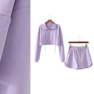 Zip-front Cropped Sweatshirt/ Elastic-waist Shorts / Set