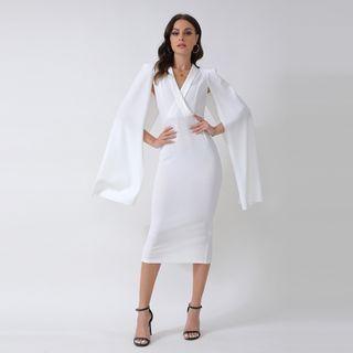 Cape-sleeve V Neck Sheath Dress