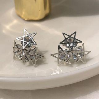 Cutout Star Rhinestone Earrings 1 Pair - Silver Stud - Silver - One Size