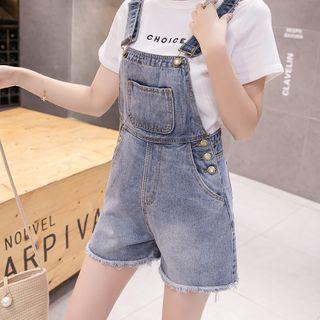 Wide-leg Fray-hem Denim Jumper Shorts