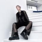 Set: Long-sleeve Mesh Top + Tank Top + Pants