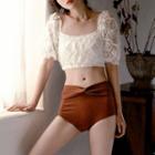 Short-sleeve Lace Twisted Bikini