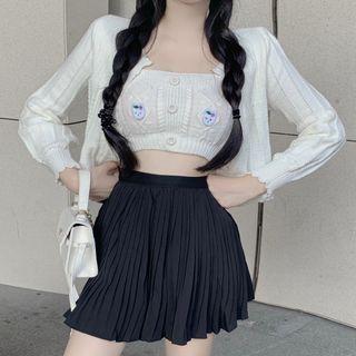 Cropped Cardigan / Cropped Camisole Top / Mini A-line Skirt / Set