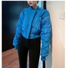 Long-sleeve Lettering T-shirt / Cropped Bomber Jacket / Front-slit Straight Leg Pants