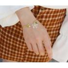 Resin Flower Faux Pearl Open Bangle Daisy Bangle - Gold - One Size