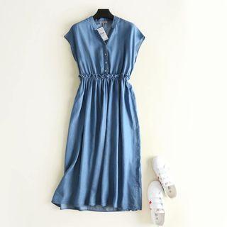 Denim Sleeveless A-line Midi Dress