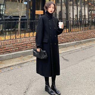 High-neck Long-sleeve Woolen Double-breasted Coat