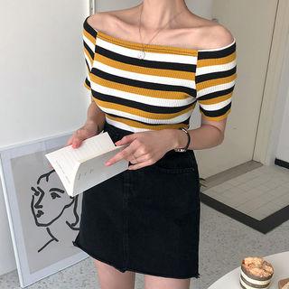 Off-shoulder Ribbed Stripe Top