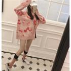 Color Block Long-sleeve Long Sweater Pink - One Size