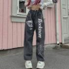 High-waist Lettering Printed Wide-leg Jeans
