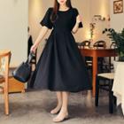Puff-sleeve Tie-waist Midi Dress