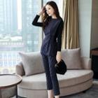Set: Belted Long Vest + Cropped Slim-fit Pants