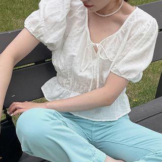 Simple Elastic-waist Short-sleeve Top