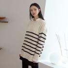 Drop-shoulder Stripe Cable-knit Sweater