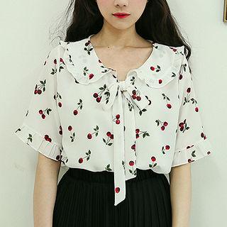 Tie-neck Cherry Pattern Blouse