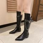 Faux Leather Rivet Block-heel Tall Boots