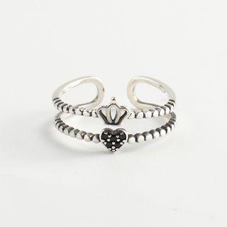 925 Sterling Silver Crown & Heart Layered Open Ring