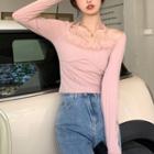 Square-neck Halter Knit Top Pink - One Size