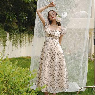 Puff-sleeve Floral Midi A-line Dress (various Designs)