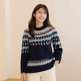 Raglan-sleeve Nordic-pattern Sweater