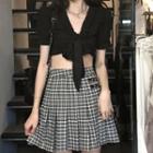 Plaid Mini Skirt / Short-sleeve Tied Crop Top