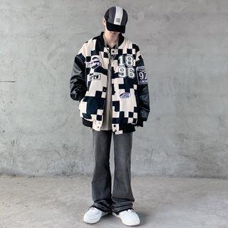 Two-tone Applique Baseball Jacket