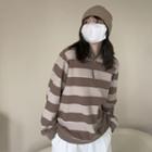 Collared Half-zip Striped Sweatshirt