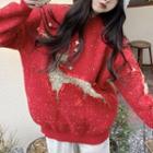 Christmas Themed Glitter Sweater Red - One Size
