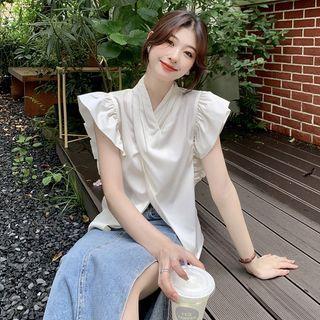 Sleeveless Ruffled Shirt White - One Size