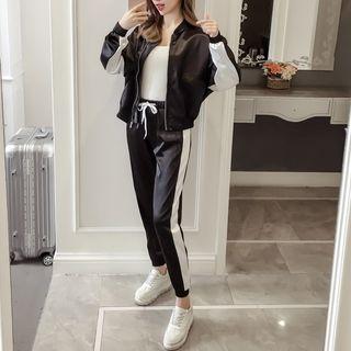 Set: Contrast Trim Jacket + Contrast Trim Jogger Pants