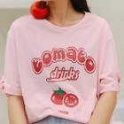 Tomato Print Elbow-sleeve T-shirt T-shirt - Pink - One Size