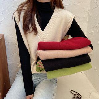 Knit Vest / Mock Neck Long-sleeve Top